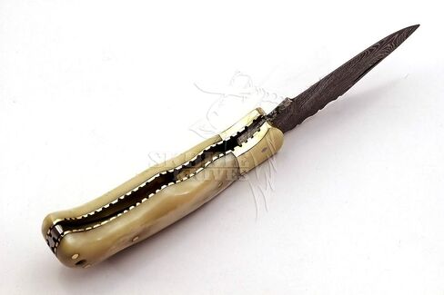 Skokie Knives Custom Hand Made Damascus Steel Hunting Folding Knife Handle Camel Bone in Saudi Arabia