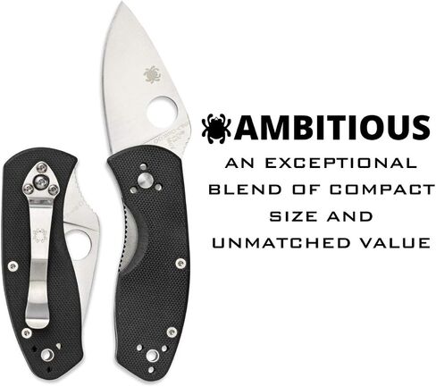 Spyderco Ambitious Folding Pocket Knife, PlainEdge | 5.87" Overall Length, 2.31" 8Cr13MoV Steel Blade, G-10 Handle, LinerLock, Full-Flat Grind in Saudi Arabia