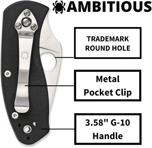 Spyderco Ambitious Folding Pocket Knife, PlainEdge | 5.87" Overall Length, 2.31" 8Cr13MoV Steel Blade, G-10 Handle, LinerLock, Full-Flat Grind in Saudi Arabia