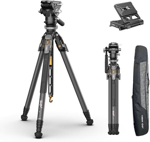 COMAN T1SV5 One-Snap Release Carbon Fiber Tripod, 63" Adjustable Professional Tripod for Camera, Heavy Duty Camera Tripod with V5 Fluid Head for Canon Nikon DSLR Telescope, Max Load 22 LB in Saudi Arabia