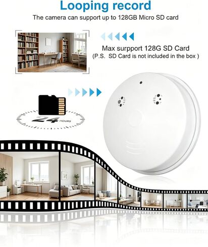 HD 1080P Hidden Camera Smoke Detector WiFi Spy Cameras Wireless Small Nanny Cam with Motion Detection, Surveillance Indoor Camera for Home Security No Audio in Saudi Arabia