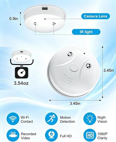 HD 1080P Hidden Camera Smoke Detector WiFi Spy Cameras Wireless Small Nanny Cam with Motion Detection, Surveillance Indoor Camera for Home Security No Audio in Saudi Arabia