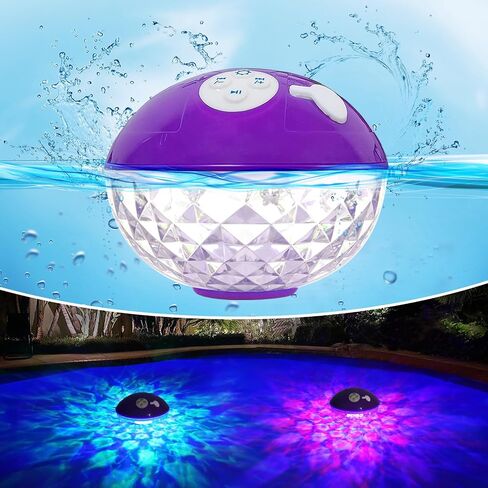 Bluetooth Pool Speaker with Colorful Light, Portable Floating Pool Speaker IP68 Waterproof,Built-in Mic, Floatable Crystal Clear Sound Wireless Bluetooth Hot Tub Speakers for Pools Spa Outdoor in Saudi Arabia
