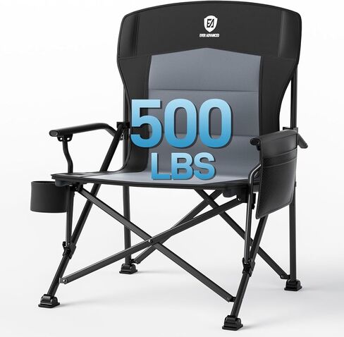 EVER ADVANCED Oversized Folding Women Camping Chair, for Adults Heavy Duty Lawn Chair with Side Pockets, Portable Collapsible Quad Chair for Outside, Support Up to 500lbs, Pink in Kuwait