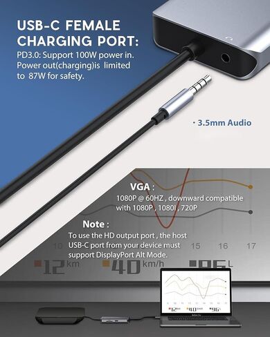 USB C Hub, Type C Adapter, FALWEDI 10-in-1 Dongle with Ethernet, 4K@30Hz HDMI, VGA, 3 USB3.0, SD/TF Card Reader, Mic/Audio, USB-C PD 3.0, Compatible for MacBook Air Pro and Other Type C Laptops in Kuwait