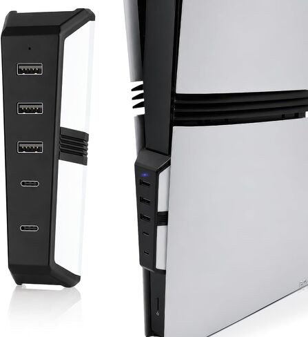 USB Hub for PS5 Pro Console, 5-Port USB Expansion Adapter with 3 USB 2.0 Ports and 2 Type-C Ports, Plug and Play USB Splitter for Controllers, Headsets, Keyboard, Mouse and Gaming Accessories in Kuwait
