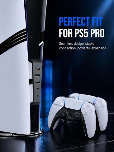 USB Hub for PS5 Pro Console, 5-Port USB Expansion Adapter with 3 USB 2.0 Ports and 2 Type-C Ports, Plug and Play USB Splitter for Controllers, Headsets, Keyboard, Mouse and Gaming Accessories in Kuwait