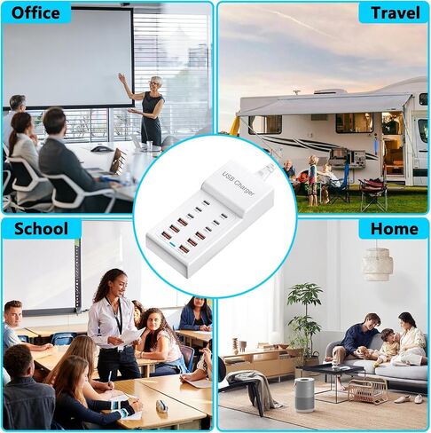 Multi USB C Charger, USB Charging Block Station, 50W 12 Port Multiple USB C Power Strip USB Hub Compatible with iPhone 17 Pro Max/16/15/14/13/12/11, iPad, Tablets, Samsung Galaxy S25/S24, Pixel in Kuwait
