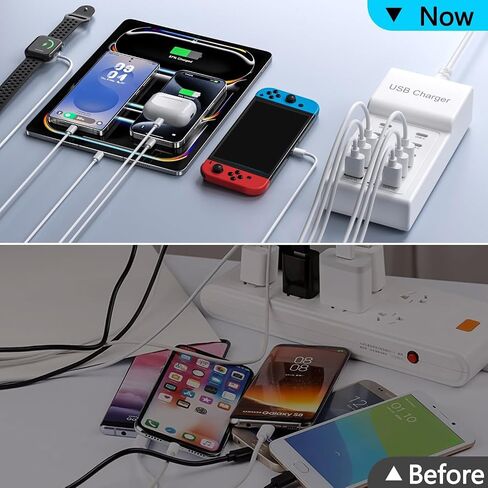 Multi USB C Charger, USB Charging Block Station, 50W 12 Port Multiple USB C Power Strip USB Hub Compatible with iPhone 17 Pro Max/16/15/14/13/12/11, iPad, Tablets, Samsung Galaxy S25/S24, Pixel in Kuwait
