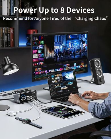 MOKiN 100W Max Charging Station with Retractable Cord, 8-in-1 Power Strip in Saudi Arabia