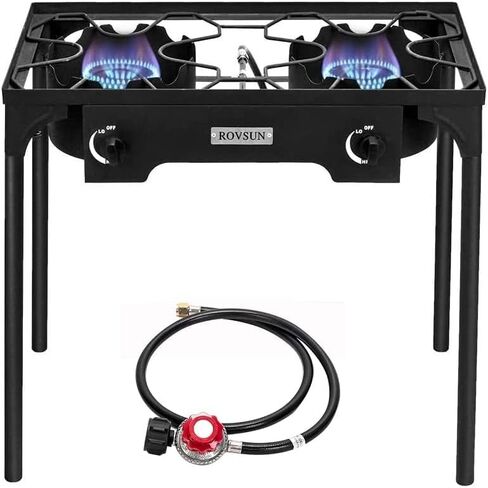 ROVSUN 2 Burner Outdoor Propane Gas Stove with Windpanel, Carrying Bag & Regulator, 150,000 BTU Stand Cooker for Backyard Cooking Camping Home Brewing Canning Turkey Frying in Saudi Arabia
