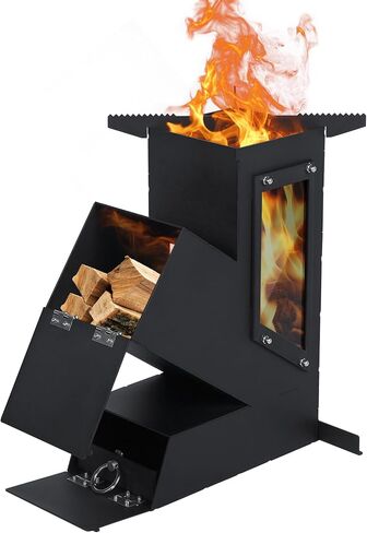 BESTFIRE Rocket Stove with Glass Window, Portable Wood Burning Stove for Outdoor Cooking, Heavy Duty Camping Grill, Backyard Cooking Wood Fire Stove for Emergency Survival and Preparedness in Saudi Arabia