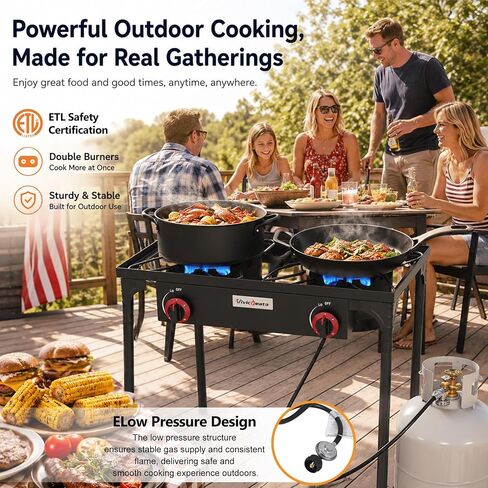 Vivicreate Low Pressure Propane Gas Outdoor Camping BBQ Grill Stove Burner Estufas de Gas para Cocinar Afuera Es gas propano Regulator automatic ignition in Kuwait