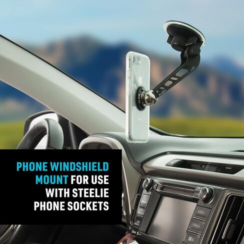 Nite Ize Steelie Windshield Mount - Phone Holder for Car Windshield - Alternative to Car Dashboard & Vent Phone Mounts - Compatible with Steelie Magnetic Mounting System - Black in Kuwait