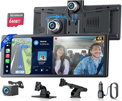 TECXERLLON 10.3" Portable CarPlay Screen for Car with Rotatable 4K Dash Cam in Saudi Arabia