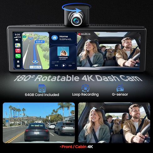 TECXERLLON 10.3" Portable CarPlay Screen for Car with Rotatable 4K Dash Cam in Saudi Arabia