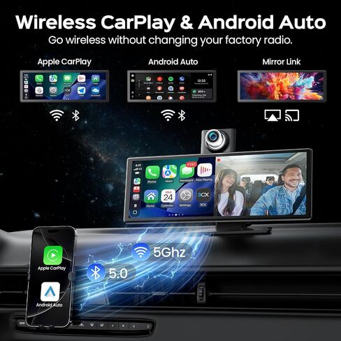 TECXERLLON 10.3" Portable CarPlay Screen for Car with Rotatable 4K Dash Cam in Saudi Arabia