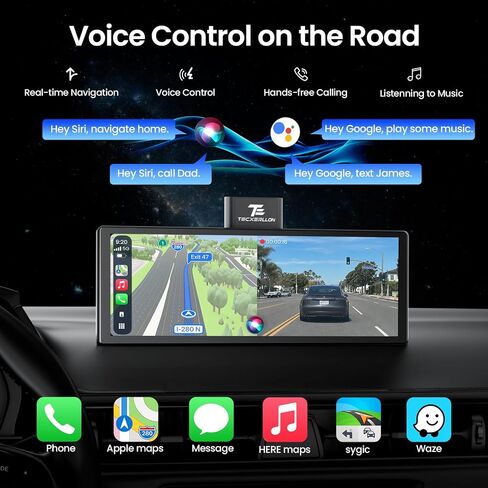 TECXERLLON 10.3" Portable CarPlay Screen for Car with Rotatable 4K Dash Cam in Saudi Arabia