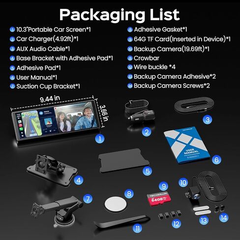 TECXERLLON 10.3" Portable CarPlay Screen for Car with Rotatable 4K Dash Cam in Saudi Arabia