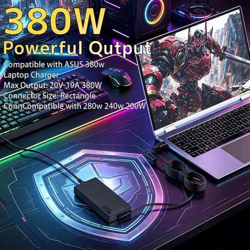 شاحن 380 وات 20 فولت 19 أمبير لأجهزة الكمبيوتر المحمول ASUS ROG Strix Scar G16 G18 ADP-380AB B in Kuwait