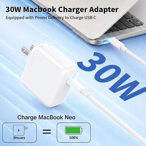 Mac Book Air Charger, 30W USB C Charger for MacBook Air 15 13 Inch M5 M4 M3 M2 M1, Fast Charging Block Plug USB C Power Adapter & 6FT USBC Cable for MacBook Neo, iPhone 17/16/15 Pro,iPad Pro/Air/Mini in Saudi Arabia