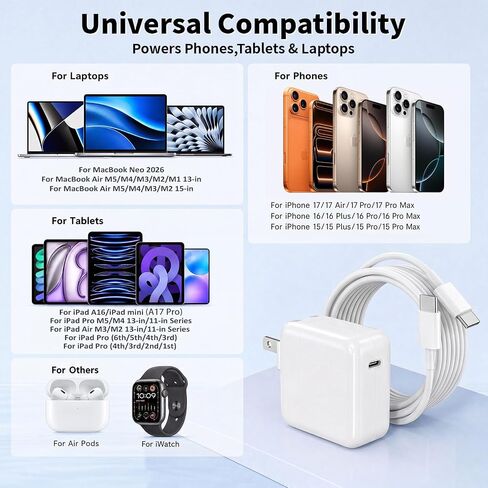 Mac Book Air Charger, 30W USB C Charger for MacBook Air 15 13 Inch M5 M4 M3 M2 M1, Fast Charging Block Plug USB C Power Adapter & 6FT USBC Cable for MacBook Neo, iPhone 17/16/15 Pro,iPad Pro/Air/Mini in Saudi Arabia