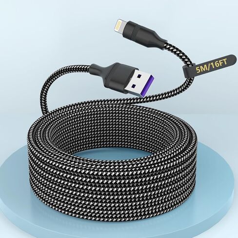 كابل شاحن USB C إلى Lightning بطول 16FT/5M لهواتف iPhone، سلك شاحن معتمد من Apple MFi، سلك شحن بيانات مجدول من النايلون للشحن السريع لهاتف iPhone 14 Pro Max/14/13Pro/12/11/X/XS/XR/8/7/iPad in Saudi Arabia