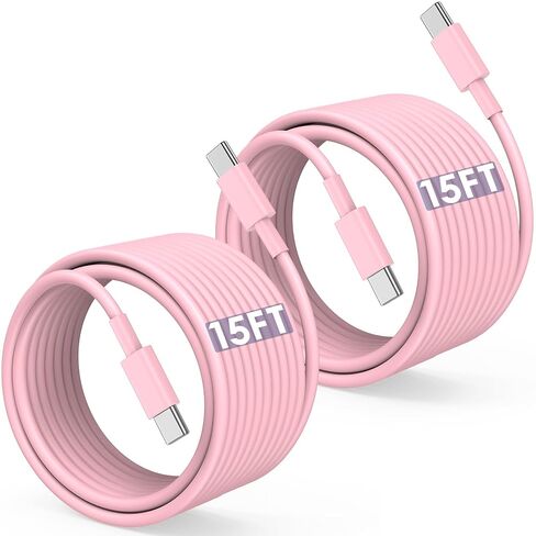 Long USB C to USB C Cable 15FT for iPhone 17 16 15 Pro Max,60W Fast Charging Type C to Type C Charger Cord for iPhone 17 16 15/16 15 Plus/17 Air/17 16 15 Pro, iPad Pro/Air,MacBook,Galaxy S25-Pink in Saudi Arabia