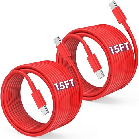Long USB C to USB C Cable 15FT for iPhone 17 16 15 Pro Max,60W Fast Charging Type C to Type C Charger Cord for iPhone 17 16 15/16 15 Plus/17 Air/17 16 15 Pro, iPad Pro/Air,MacBook,Galaxy S25-Pink in Saudi Arabia