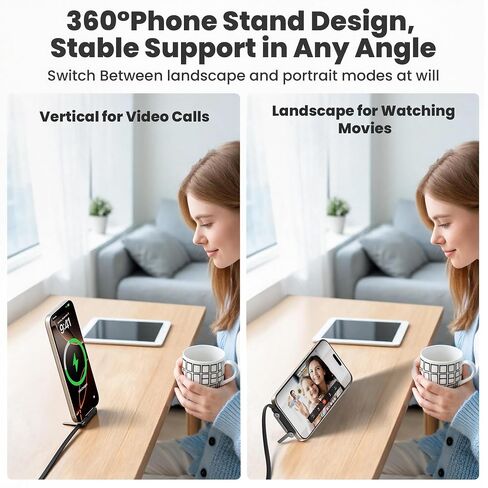 2 Pack USB C to Lightning Cable with Built-in Metal Phone Stand, PD 30W Invisible Holder Charger Cable, 90 Degree Braided Flat Lightning Charging Cable, Foldable Data Cable Standing for iPhone 14-5 in Saudi Arabia
