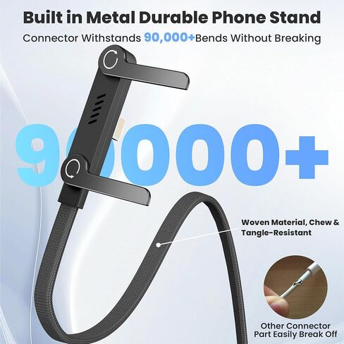 2 Pack USB C to Lightning Cable with Built-in Metal Phone Stand, PD 30W Invisible Holder Charger Cable, 90 Degree Braided Flat Lightning Charging Cable, Foldable Data Cable Standing for iPhone 14-5 in Saudi Arabia