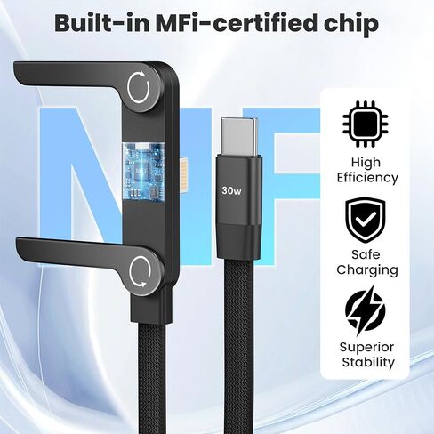 2 Pack USB C to Lightning Cable with Built-in Metal Phone Stand, PD 30W Invisible Holder Charger Cable, 90 Degree Braided Flat Lightning Charging Cable, Foldable Data Cable Standing for iPhone 14-5 in Saudi Arabia