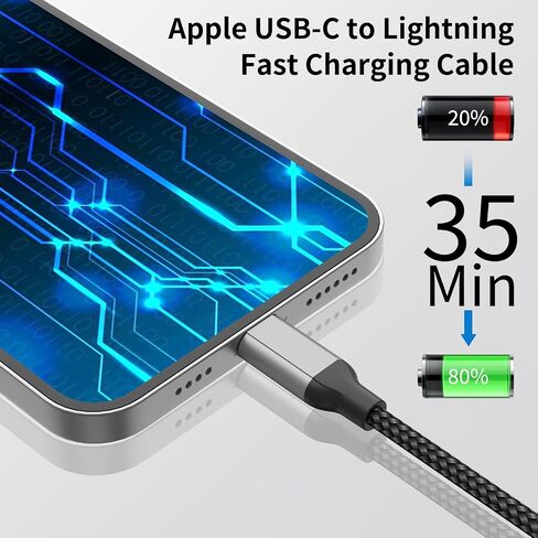 USB C to Lightning Cable 1ft, 2Pack Short iPhone Charger Cord MFi Certified Braided Fast Charging Type C to Lightning Cable Compatible with Apple iPhone 14/13/12/11Pro/X/XR/8/7/6s/Plus/SE/iPad in Saudi Arabia