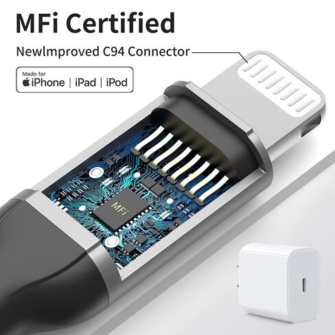 USB C to Lightning Cable 1ft, 2Pack Short iPhone Charger Cord MFi Certified Braided Fast Charging Type C to Lightning Cable Compatible with Apple iPhone 14/13/12/11Pro/X/XR/8/7/6s/Plus/SE/iPad in Saudi Arabia