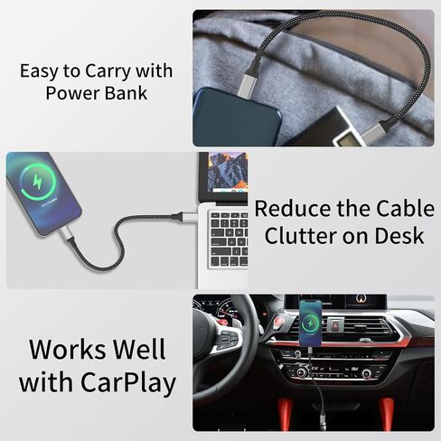 USB C to Lightning Cable 1ft, 2Pack Short iPhone Charger Cord MFi Certified Braided Fast Charging Type C to Lightning Cable Compatible with Apple iPhone 14/13/12/11Pro/X/XR/8/7/6s/Plus/SE/iPad in Saudi Arabia