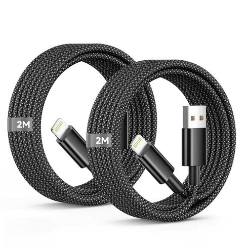 USB A to Lightning Cable 6FT 2Pack,[Apple MFi Certified] Long iPhone Charger Lightning Cable Cord Nylon Braided Black Fast Charging Cord for iPhone 14/13/12/11 Pro Max/X/8/7/6/SE,iPad Pro/Mini,AirPods in Saudi Arabia