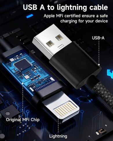 USB A to Lightning Cable 6FT 2Pack,[Apple MFi Certified] Long iPhone Charger Lightning Cable Cord Nylon Braided Black Fast Charging Cord for iPhone 14/13/12/11 Pro Max/X/8/7/6/SE,iPad Pro/Mini,AirPods in Saudi Arabia