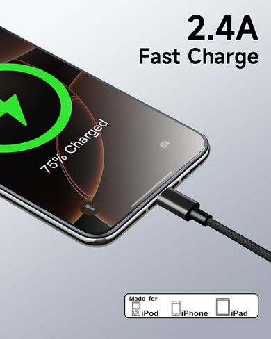 USB A to Lightning Cable 6FT 2Pack,[Apple MFi Certified] Long iPhone Charger Lightning Cable Cord Nylon Braided Black Fast Charging Cord for iPhone 14/13/12/11 Pro Max/X/8/7/6/SE,iPad Pro/Mini,AirPods in Saudi Arabia