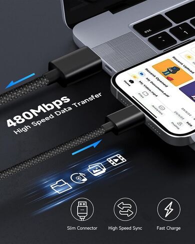USB A to Lightning Cable 6FT 2Pack,[Apple MFi Certified] Long iPhone Charger Lightning Cable Cord Nylon Braided Black Fast Charging Cord for iPhone 14/13/12/11 Pro Max/X/8/7/6/SE,iPad Pro/Mini,AirPods in Saudi Arabia