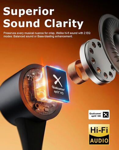 Bluetooth Headphones, Qualcomm® aptX-HD V5.3 Wireless Neck Earbuds, 70Hrs in Kuwait