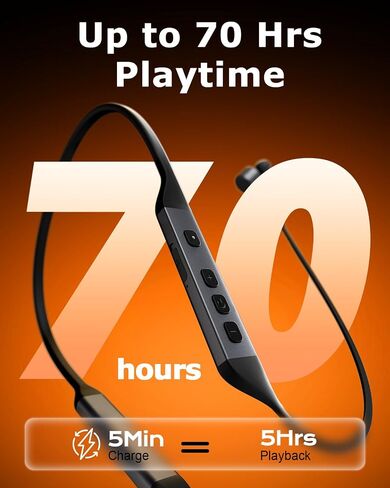 Bluetooth Headphones, Qualcomm® aptX-HD V5.3 Wireless Neck Earbuds, 70Hrs in Kuwait