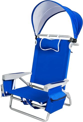 Beach Chair with Umbrella and Canopy Shade, Aluminum Backpack Beach Chairs for Adults, Adjustable Sun Shade, 5 Position Lay Flat, Cooler Bag, Cup Holder, Towel Bar, Navy Blue in Saudi Arabia