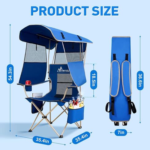 MENOLY Camping Chair with Shade Canopy, Folding Canopy Chair with Cooler Bag for Outdoor Sports, Lawn Chairs with Extra Storage Space, Sturdy Steel Frame for Camping, Beach, Tailgates, Fishing in Kuwait