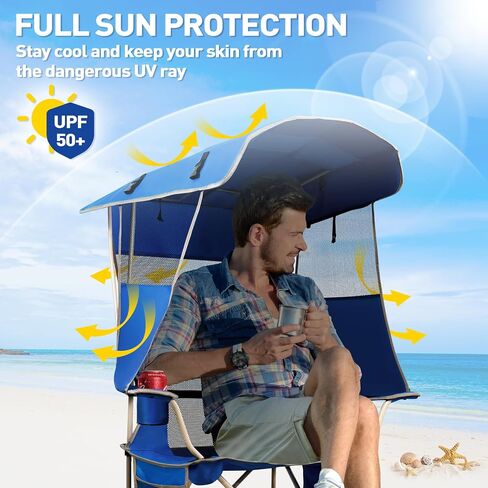 MENOLY Camping Chair with Shade Canopy, Folding Canopy Chair with Cooler Bag for Outdoor Sports, Lawn Chairs with Extra Storage Space, Sturdy Steel Frame for Camping, Beach, Tailgates, Fishing in Kuwait