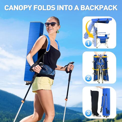 MENOLY Camping Chair with Shade Canopy, Folding Canopy Chair with Cooler Bag for Outdoor Sports, Lawn Chairs with Extra Storage Space, Sturdy Steel Frame for Camping, Beach, Tailgates, Fishing in Kuwait
