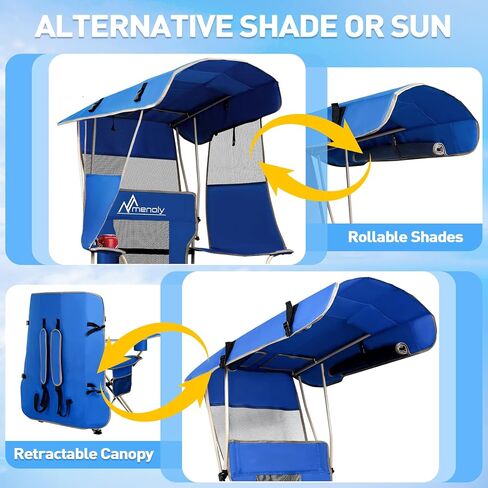 MENOLY Camping Chair with Shade Canopy, Folding Canopy Chair with Cooler Bag for Outdoor Sports, Lawn Chairs with Extra Storage Space, Sturdy Steel Frame for Camping, Beach, Tailgates, Fishing in Kuwait