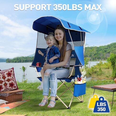 MENOLY Camping Chair with Shade Canopy, Folding Canopy Chair with Cooler Bag for Outdoor Sports, Lawn Chairs with Extra Storage Space, Sturdy Steel Frame for Camping, Beach, Tailgates, Fishing in Kuwait