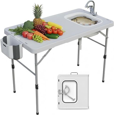 Folding Fish Cleaning Table with Foldable Sink, Portable Camping Table in Saudi Arabia