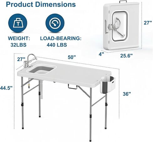Folding Fish Cleaning Table with Foldable Sink, Portable Camping Table in Saudi Arabia