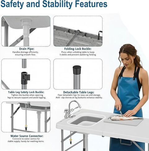 Folding Fish Cleaning Table with Foldable Sink, Portable Camping Table in Saudi Arabia